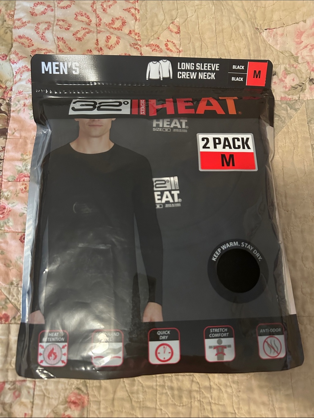 32 Degrees Men’s Long Sleeve Crew Neck Thermal Tops 2-Pack - Black